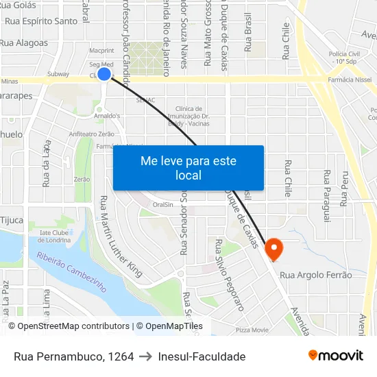 Rua Pernambuco, 1264 to Inesul-Faculdade map