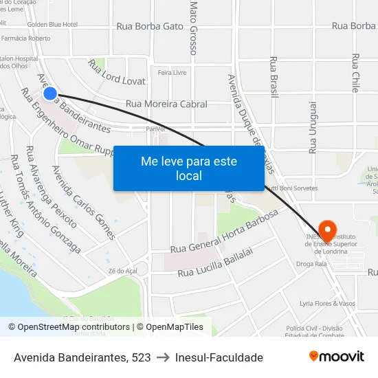 Avenida Bandeirantes, 523 to Inesul-Faculdade map
