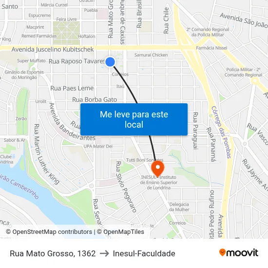Rua Mato Grosso, 1362 to Inesul-Faculdade map