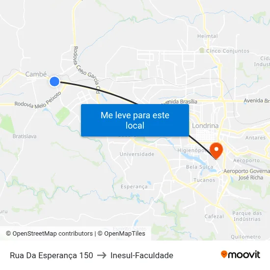 Rua Da Esperança 150 to Inesul-Faculdade map
