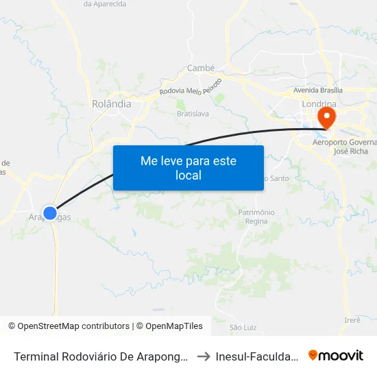 Terminal Rodoviário De Arapongas to Inesul-Faculdade map