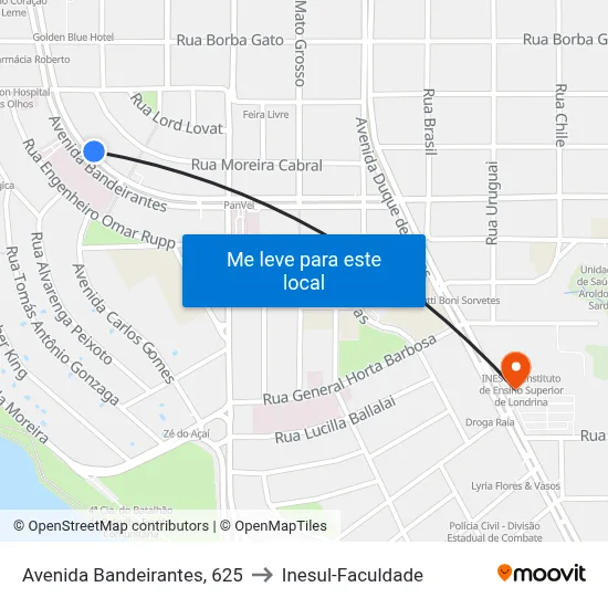 Avenida Bandeirantes, 625 to Inesul-Faculdade map