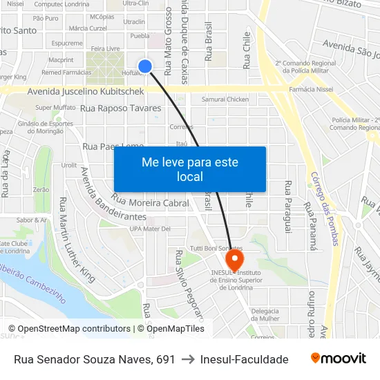 Rua Senador Souza Naves, 691 to Inesul-Faculdade map