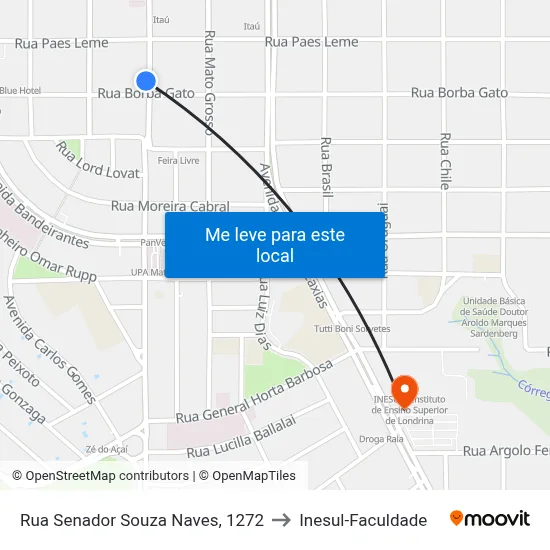 Rua Senador Souza Naves, 1272 to Inesul-Faculdade map