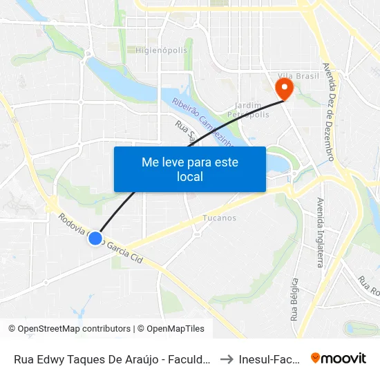 Rua Edwy Taques De Araújo - Faculdades Pitágoras to Inesul-Faculdade map