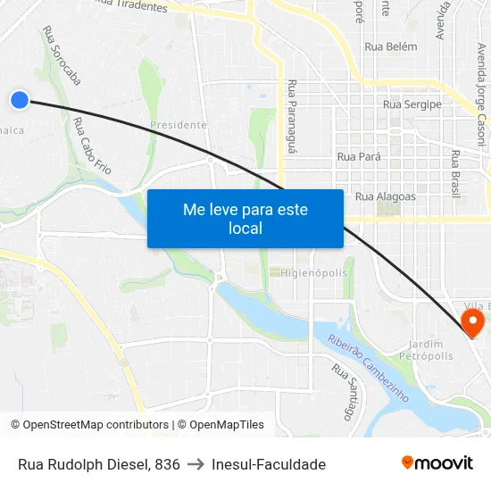 Rua Rudolph Diesel, 836 to Inesul-Faculdade map