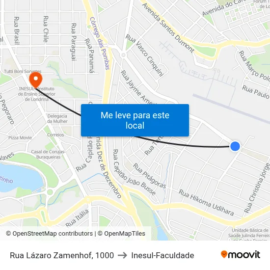 Rua Lázaro Zamenhof, 1000 to Inesul-Faculdade map