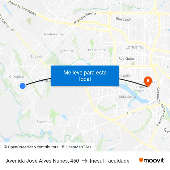 Avenida José Alves Nunes, 450 to Inesul-Faculdade map