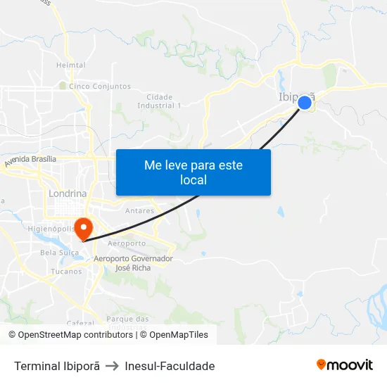 Terminal Ibiporã to Inesul-Faculdade map