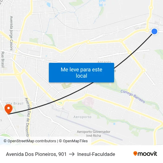 Avenida Dos Pioneiros, 901 to Inesul-Faculdade map