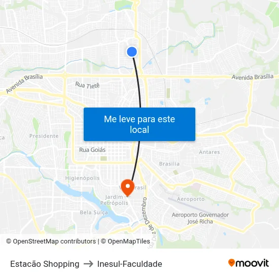 Estacão Shopping to Inesul-Faculdade map