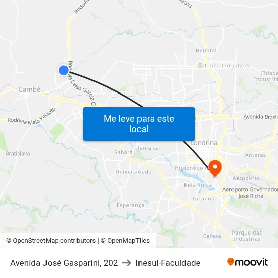 Avenida José Gasparini, 202 to Inesul-Faculdade map