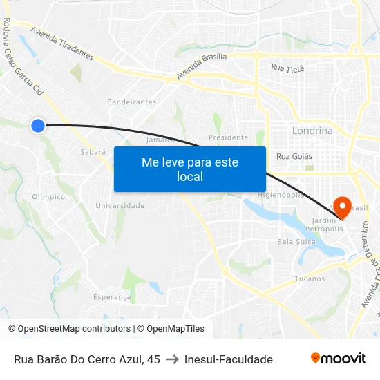 Rua Barão Do Cerro Azul, 45 to Inesul-Faculdade map
