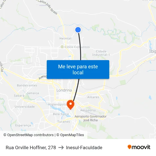 Rua Orville Hoffner, 278 to Inesul-Faculdade map
