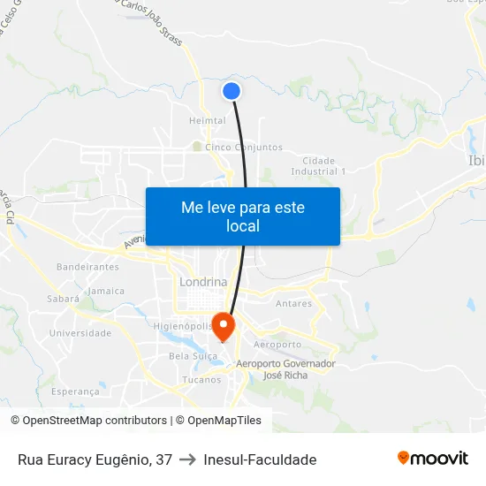 Rua Euracy Eugênio, 37 to Inesul-Faculdade map