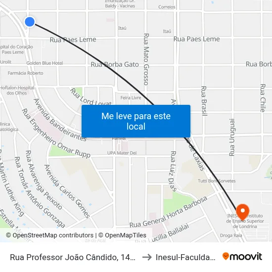Rua Professor João Cândido, 1465 to Inesul-Faculdade map