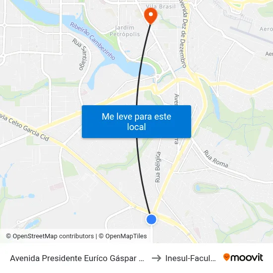 Avenida Presidente Euríco Gáspar Dutra, 80 to Inesul-Faculdade map