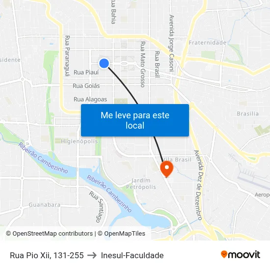 Rua Pio Xii, 131-255 to Inesul-Faculdade map