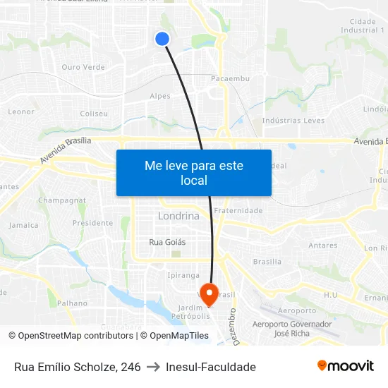 Rua Emílio Scholze, 246 to Inesul-Faculdade map