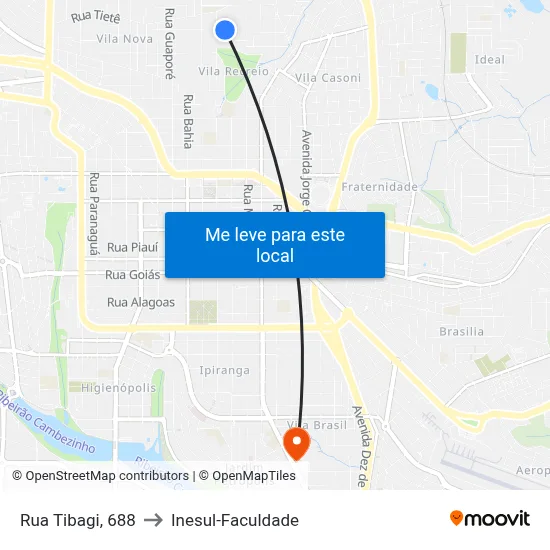 Rua Tibagi, 688 to Inesul-Faculdade map