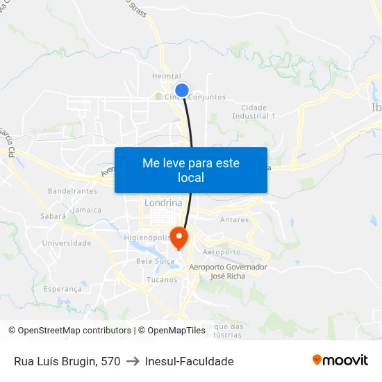 Rua Luís Brugin, 570 to Inesul-Faculdade map
