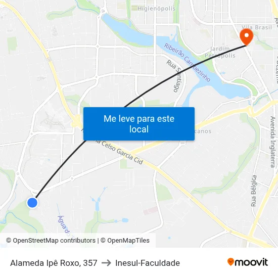 Alameda Ipê Roxo, 357 to Inesul-Faculdade map