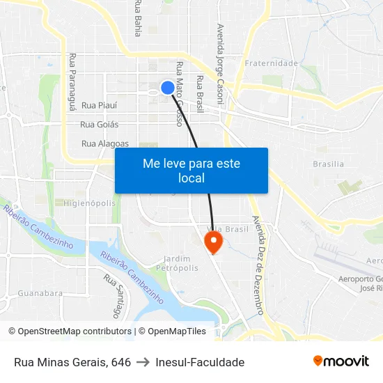 Rua Minas Gerais, 646 to Inesul-Faculdade map