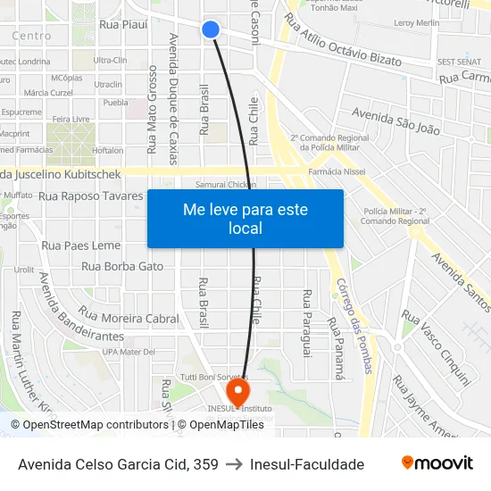 Avenida Celso Garcia Cid, 359 to Inesul-Faculdade map