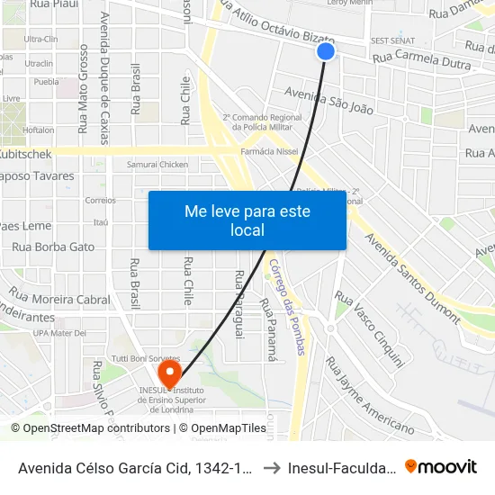 Avenida Célso García Cid, 1342-1500 to Inesul-Faculdade map