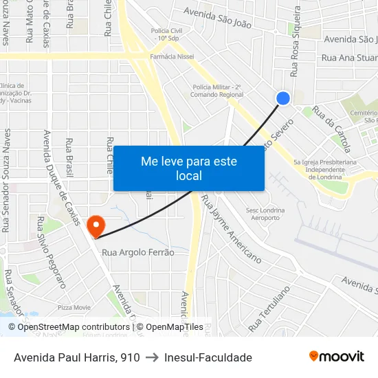 Avenida Paul Harris, 910 to Inesul-Faculdade map