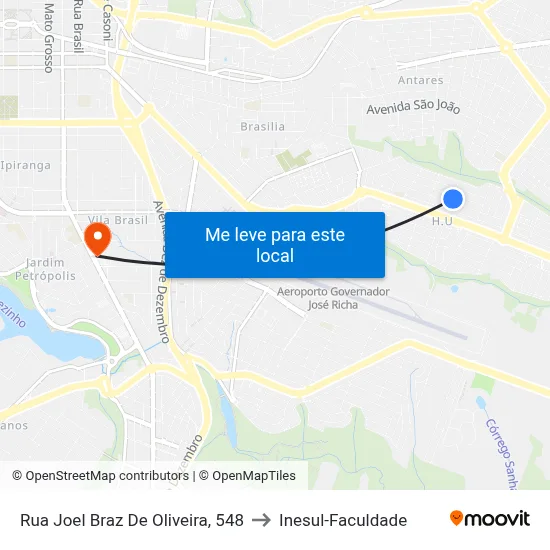 Rua Joel Braz De Oliveira, 548 to Inesul-Faculdade map