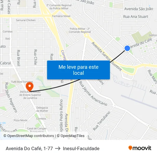 Avenida Do Café, 1-77 to Inesul-Faculdade map