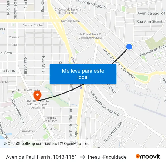 Avenida Paul Harris, 1043-1151 to Inesul-Faculdade map