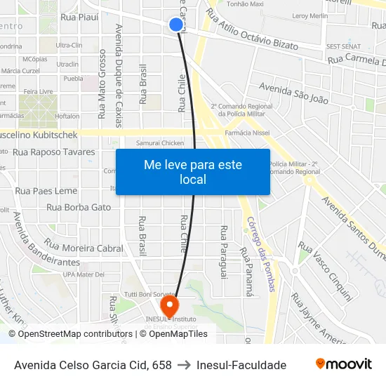 Avenida Celso Garcia Cid, 658 to Inesul-Faculdade map