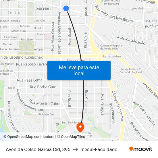 Avenida Celso Garcia Cid, 395 to Inesul-Faculdade map
