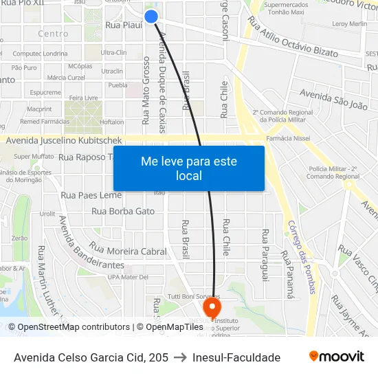 Avenida Celso Garcia Cid, 205 to Inesul-Faculdade map