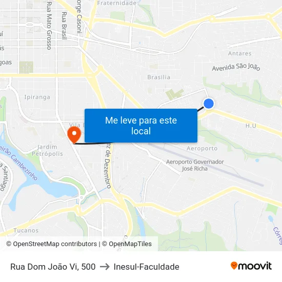 Rua Dom João Vi, 500 to Inesul-Faculdade map