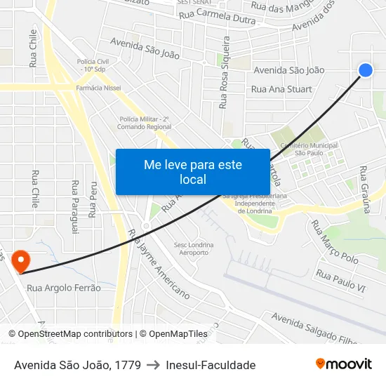 Avenida São João, 1779 to Inesul-Faculdade map