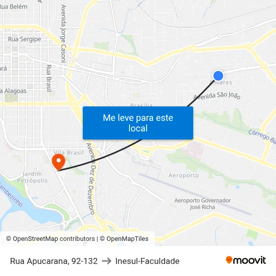 Rua Apucarana, 92-132 to Inesul-Faculdade map