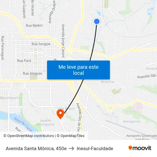 Avenida Santa Mônica, 450e to Inesul-Faculdade map