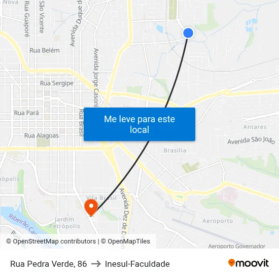 Rua Pedra Verde, 86 to Inesul-Faculdade map