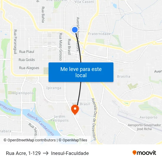Rua Acre, 1-129 to Inesul-Faculdade map
