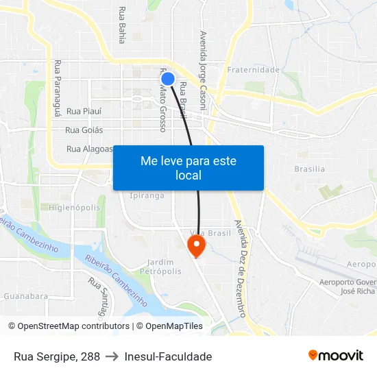Rua Sergipe, 288 to Inesul-Faculdade map