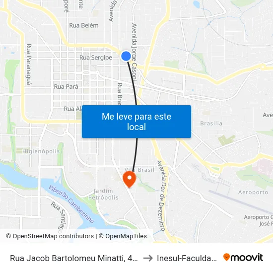 Rua Jacob Bartolomeu Minatti, 460 to Inesul-Faculdade map