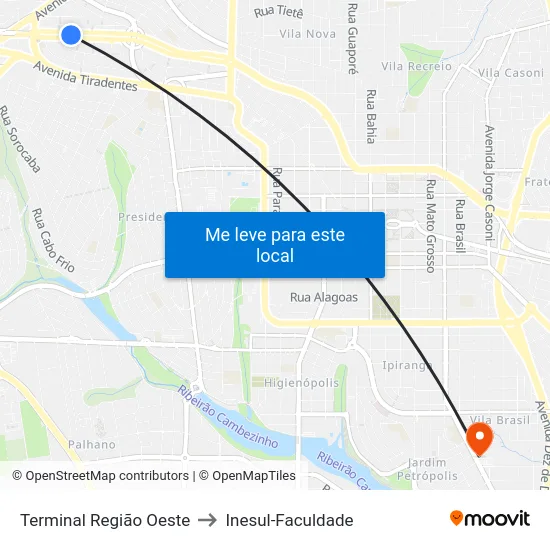 Terminal  Região Oeste to Inesul-Faculdade map
