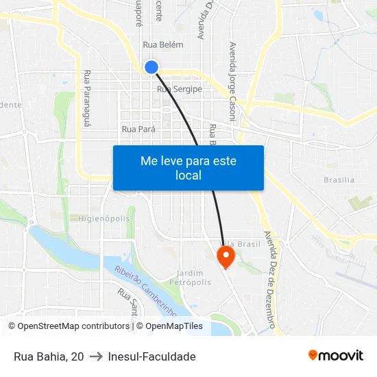 Rua Bahia, 20 to Inesul-Faculdade map