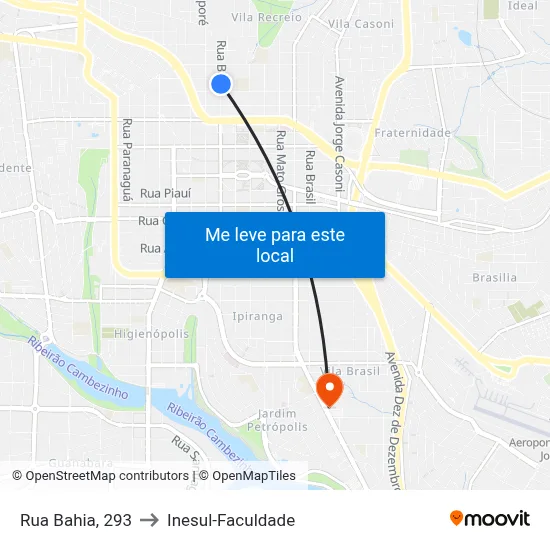 Rua Bahia, 293 to Inesul-Faculdade map