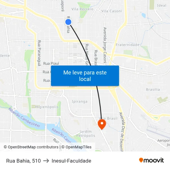 Rua Bahia, 510 to Inesul-Faculdade map