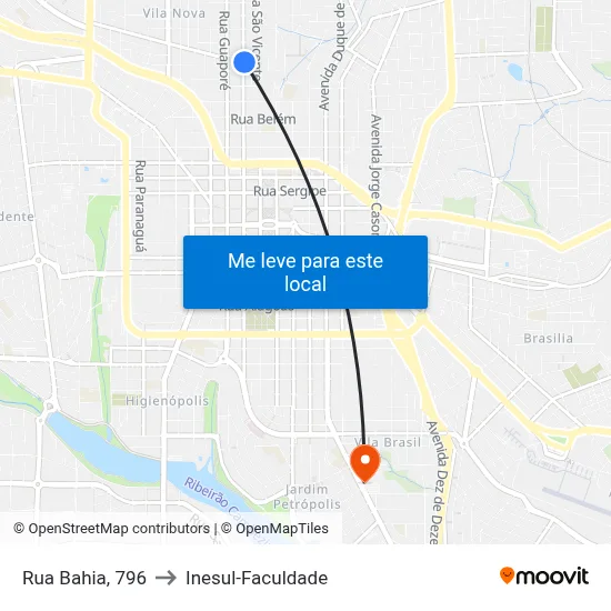 Rua Bahia, 796 to Inesul-Faculdade map