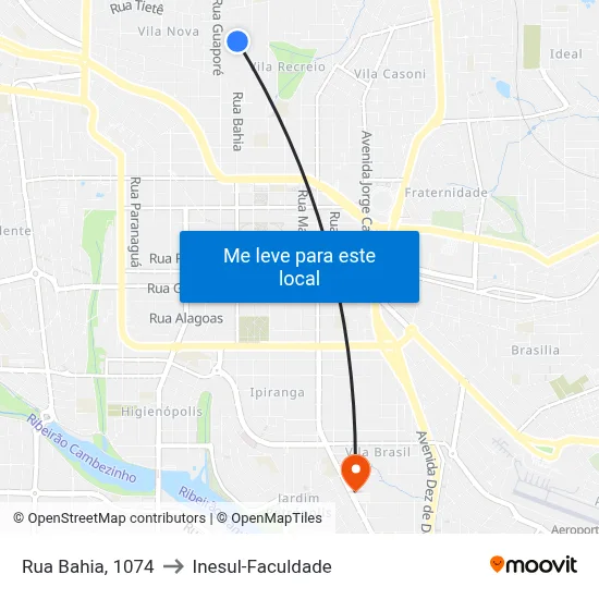Rua Bahia, 1074 to Inesul-Faculdade map